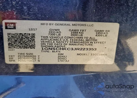 2018 Chevrolet Suburban C1500 Lt from USA, damaged, VIN 1GNSCHKC3JR223353